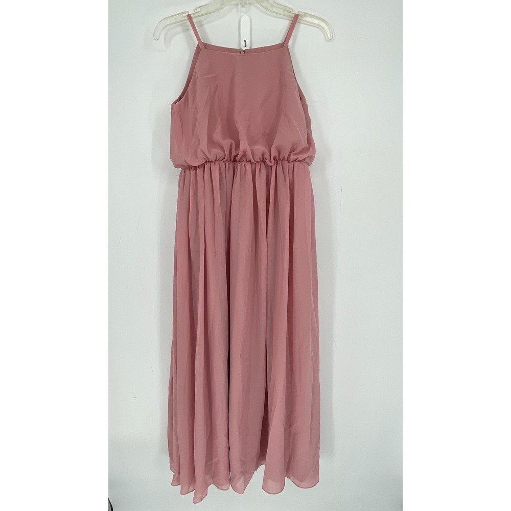 JJ's House NWT Womens Pink Blush Chiffon Halter Formal Maxi Dress Size 14 Junior
